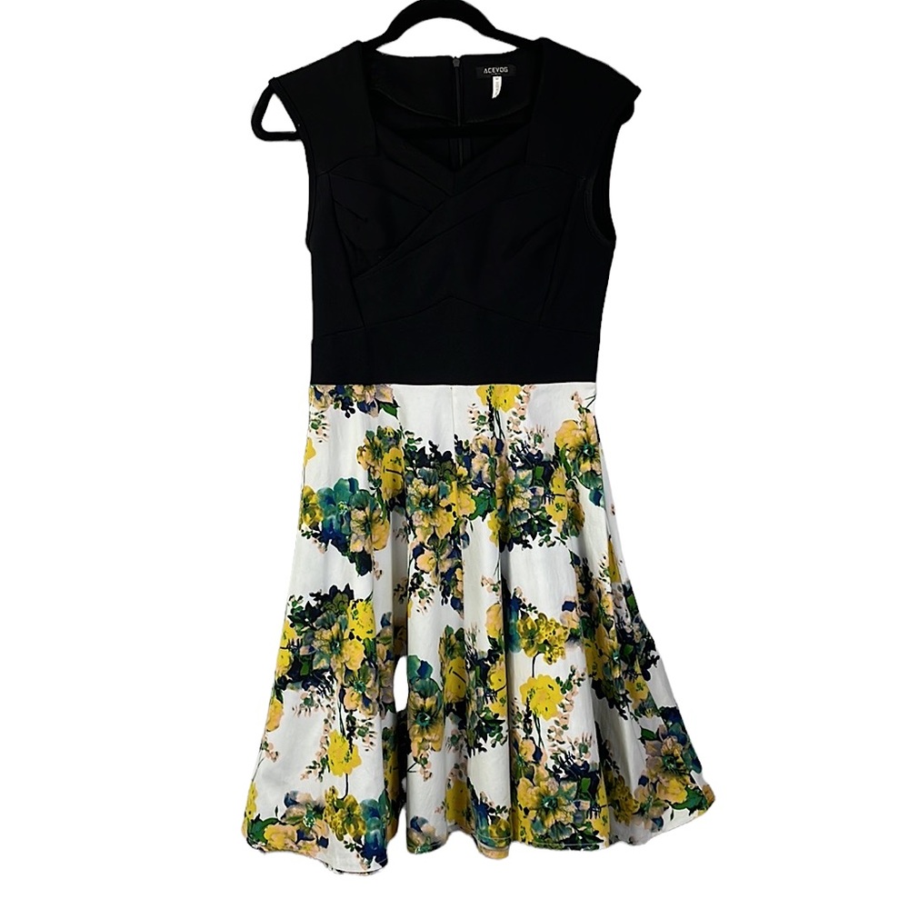 ACEVOG Fit and Flare Mixed Media Sleeveless Dress Size Medium